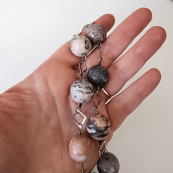 925 silver & Rhodonite bead necklace - Picture 7 of 11